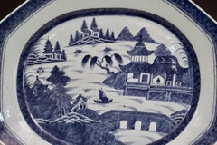 Antique Chinese Canton X Large Platter Export Porcelain Blue & White Huge 20x17"