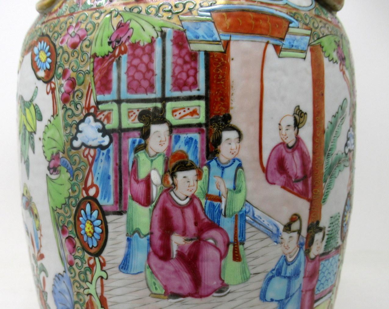 Antique Chinese Cantonese Famille Rose Verte Canton Porcelain Table Lamp Ormolu 3