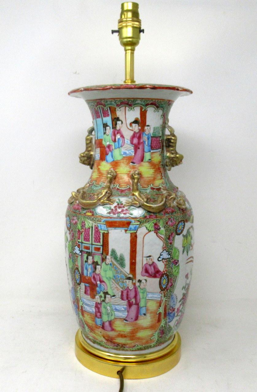 Early Victorian Antique Chinese Cantonese Famille Rose Verte Canton Porcelain Table Lamp Ormolu