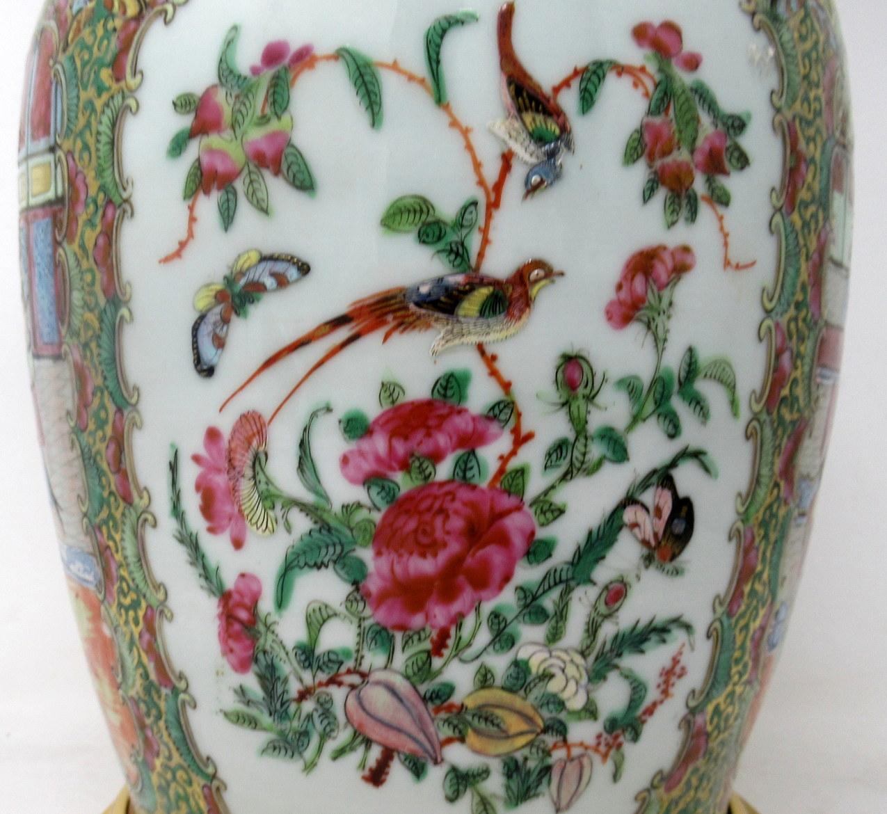 19th Century Antique Chinese Cantonese Famille Rose Verte Canton Porcelain Table Lamp Ormolu
