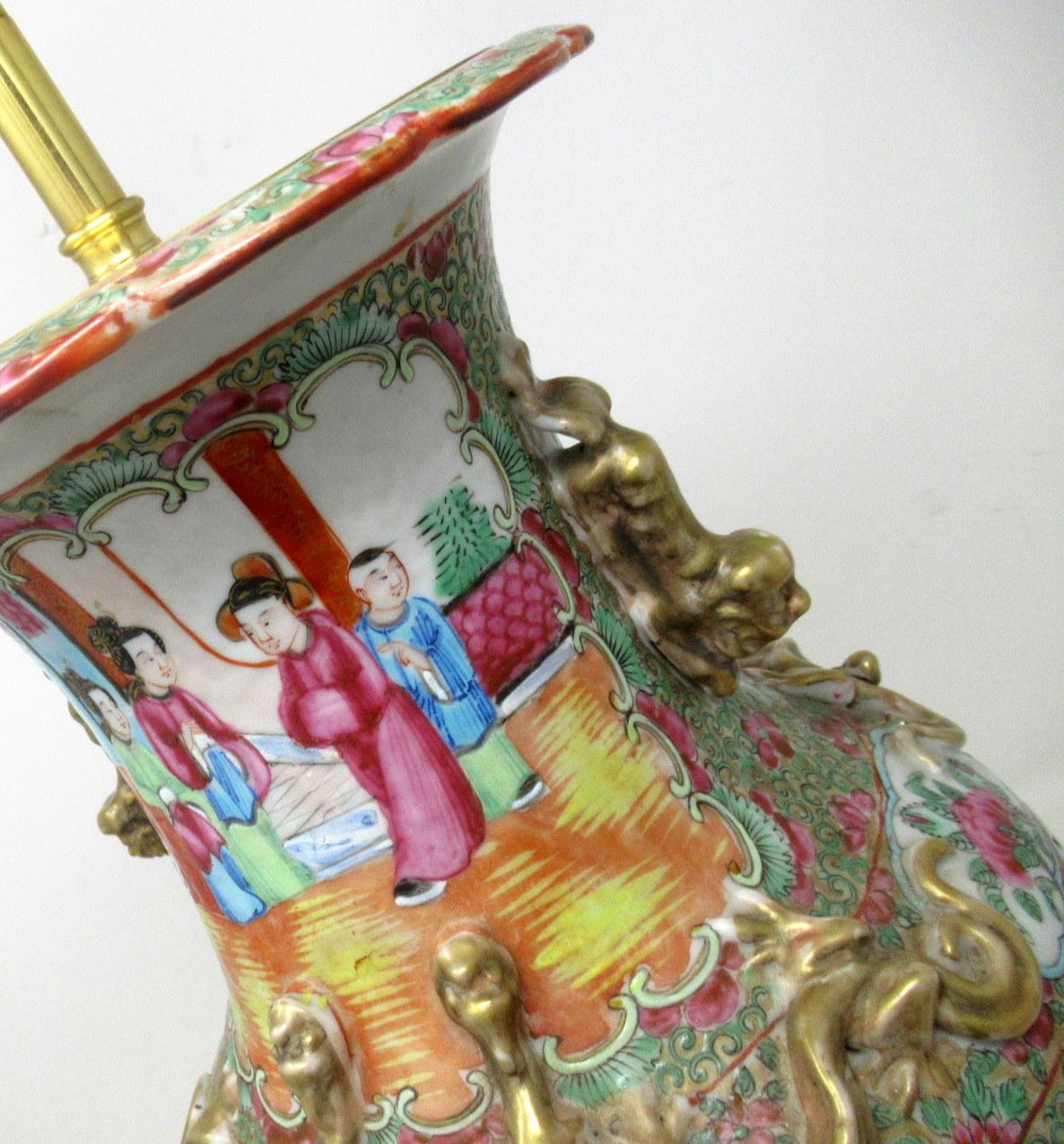19th Century Antique Chinese Cantonese Famille Rose Verte Canton Porcelain Table Lamp Ormolu