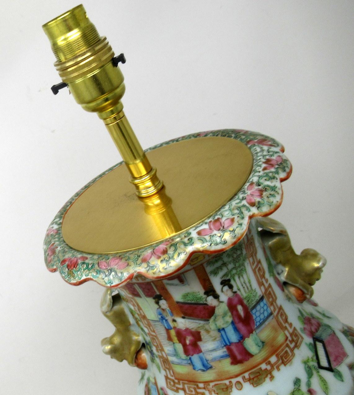 Antique Chinese Cantonese Famille Rose Verte Canton Porcelain Table Lamp Ormolu 3