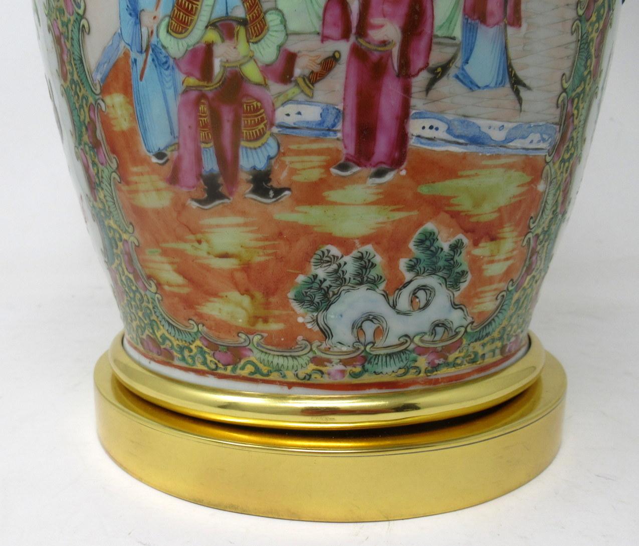 Antique Chinese Cantonese Famille Rose Verte Canton Porcelain Table Lamp Ormolu 2