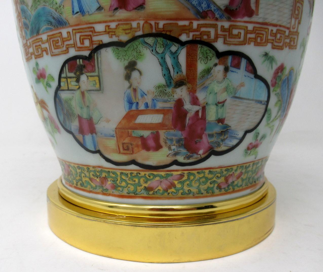 Antique Chinese Cantonese Famille Rose Verte Canton Porcelain Table Lamp Ormolu 4