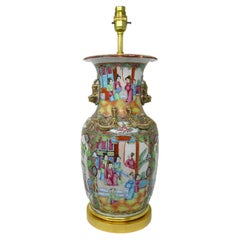 Antique Chinese Cantonese Famille Rose Verte Canton Porcelain Table Lamp Ormolu
