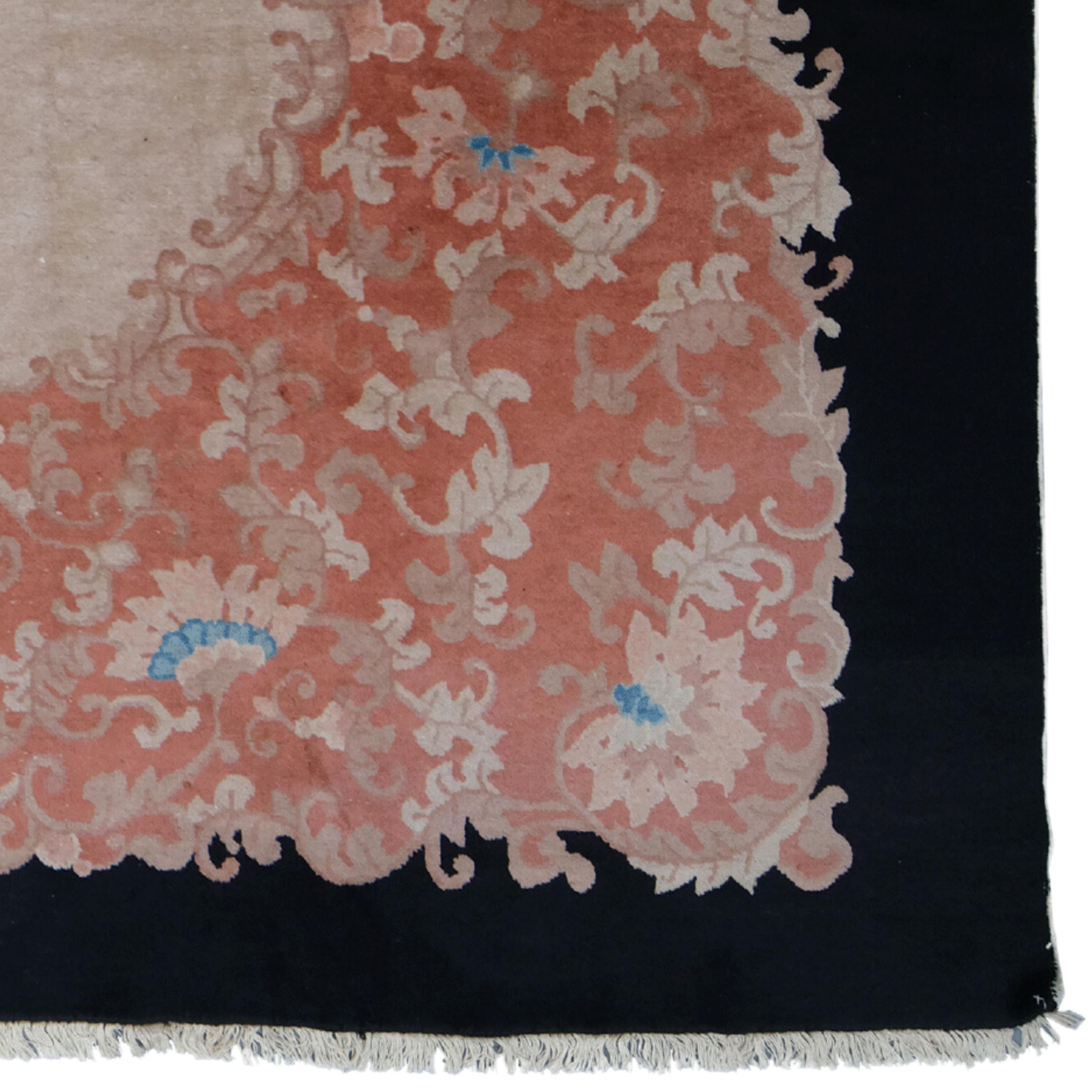 Antiker chinesischer Teppich – chinesischer Teppich des 19. Jahrhunderts, handgefertigter Teppich, antiker Teppich (Wolle) im Angebot