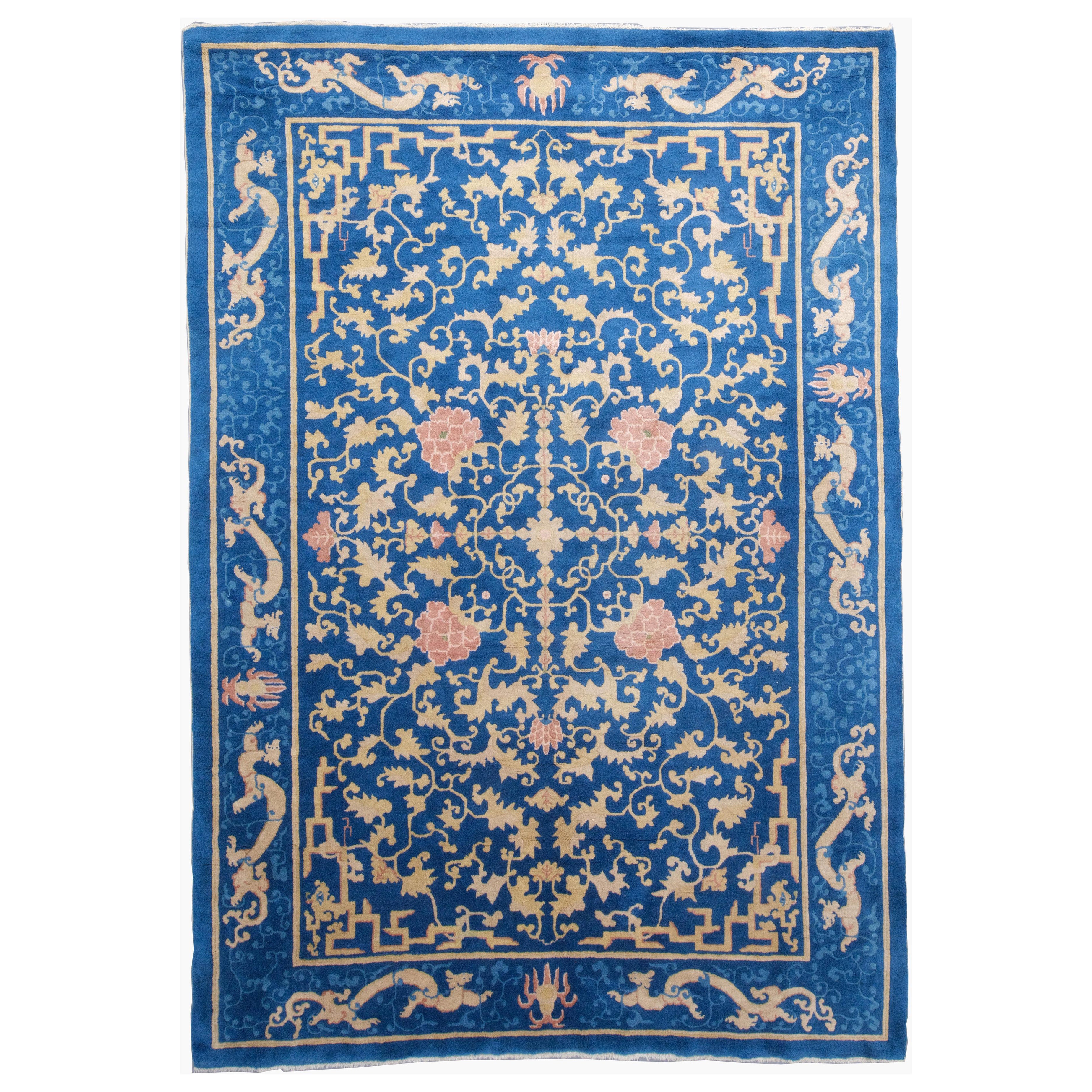 Tapis chinois ancien - Couleurs naturelles fabriquées à la main en vente