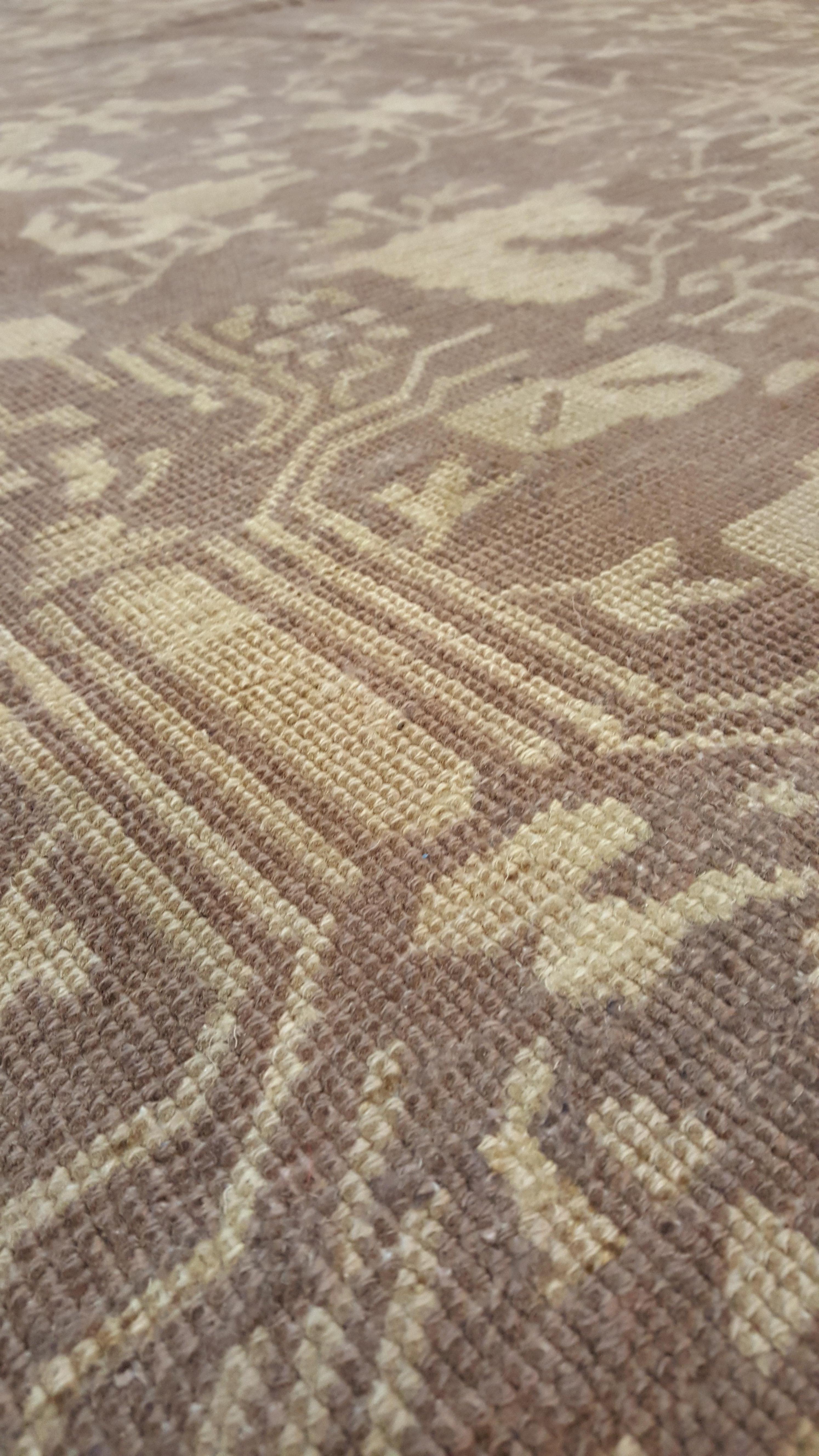 Chinese Export Antique Chinese Carpet, Handmade Oriental Rug, Brown, Gold, Cream, Beige
