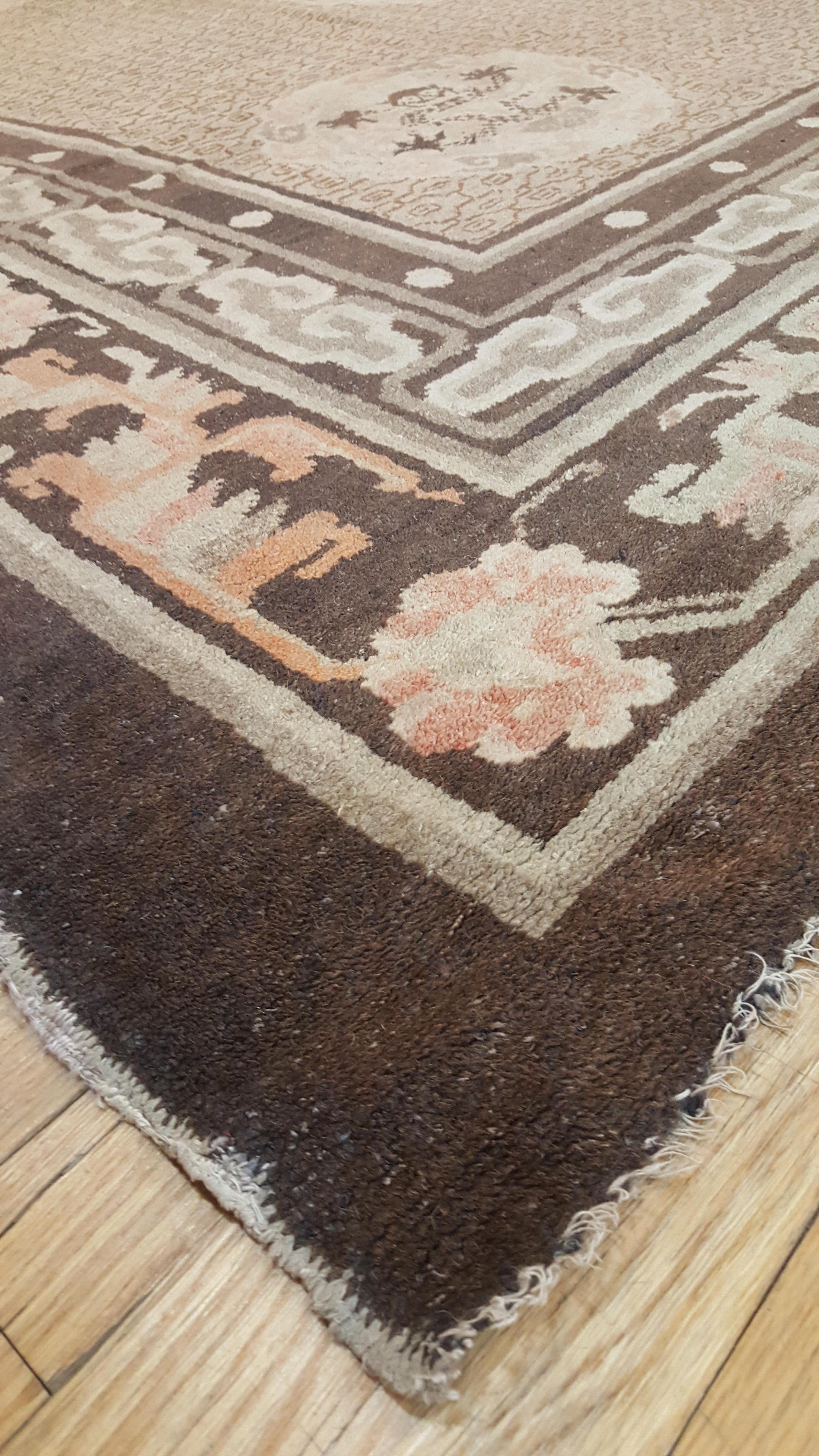 Antique Chinese Carpet, Oriental Rug, Handmade Soft Brown Caramel, Dragon Design In Good Condition In Port Washington, NY
