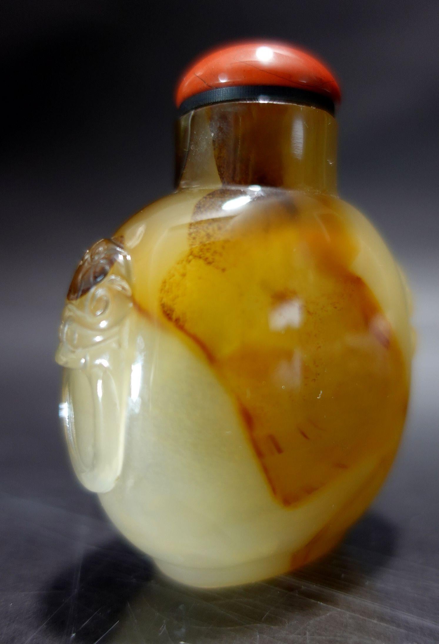 Antike chinesische geschnitzte Achat-Schnupftabakflasche #1, 19. Jahrhundert im Angebot 1