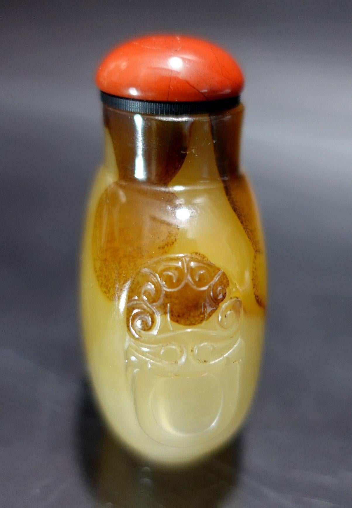 Antike chinesische geschnitzte Achat-Schnupftabakflasche #1, 19. Jahrhundert im Angebot 3