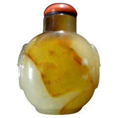 Tabatière chinoise ancienne en agate sculptée n° 1, 19ème siècle