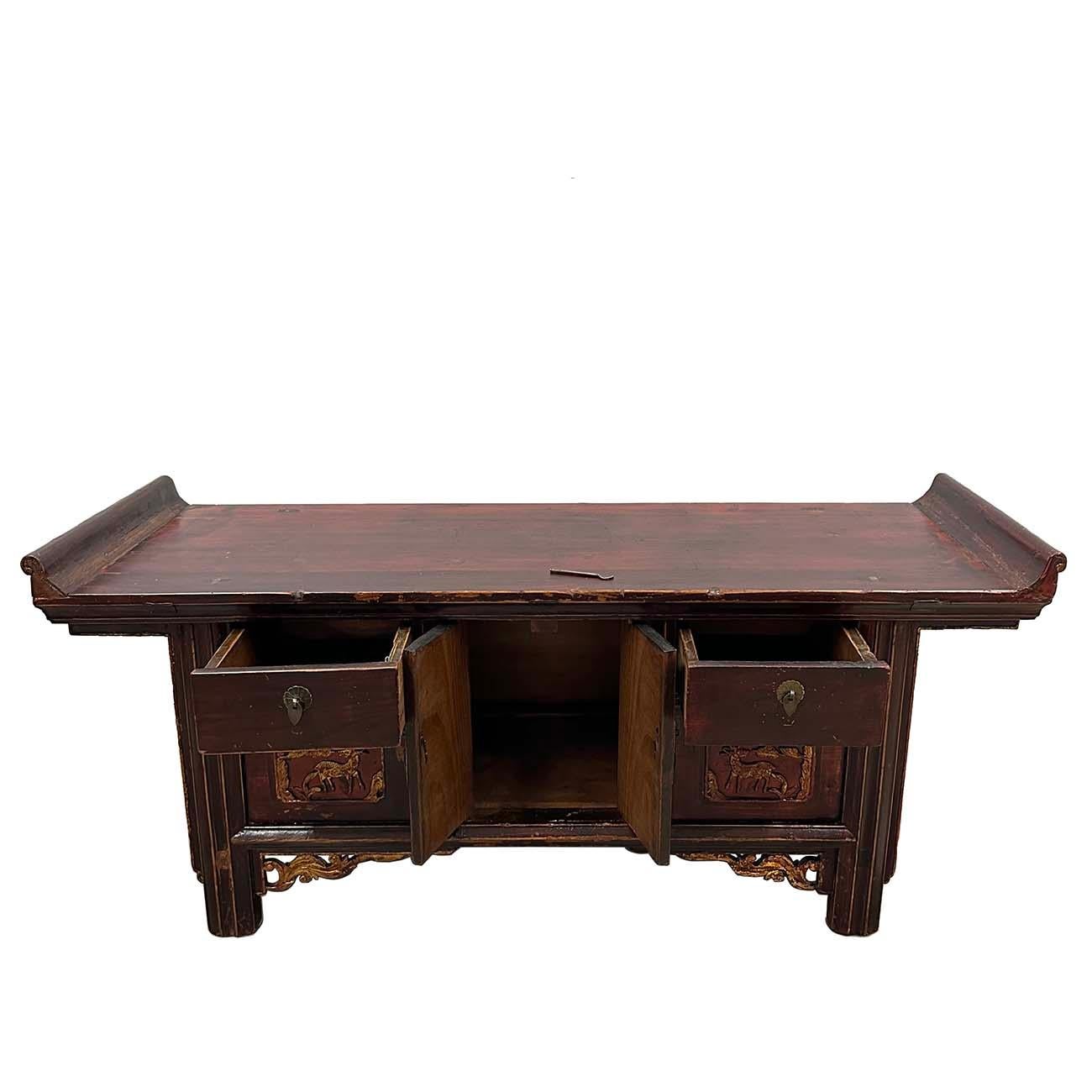 Antiguo mueble chino tallado para altar, mesa de centro, soporte para TV Exportación china en venta