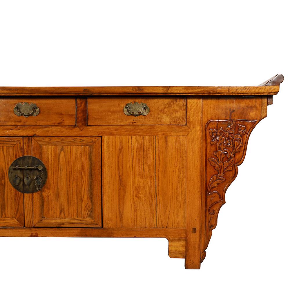 Elm Antique Chinese Carved Altar Cabinet, Sideboard / Buffet Table