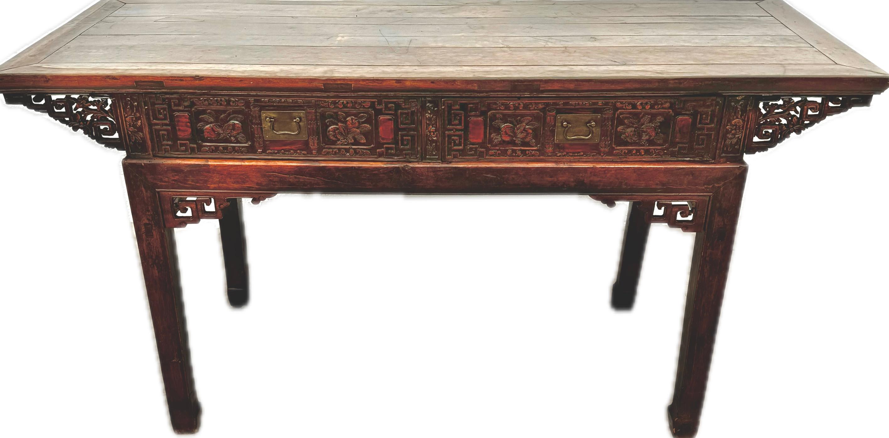 Ancienne table d'autel chinoise sculptée / bureau en vente 3