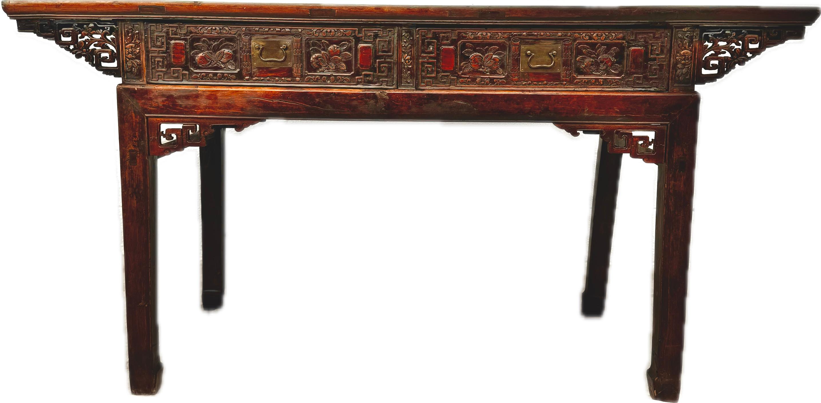 Ancienne table d'autel chinoise sculptée / bureau en vente 4