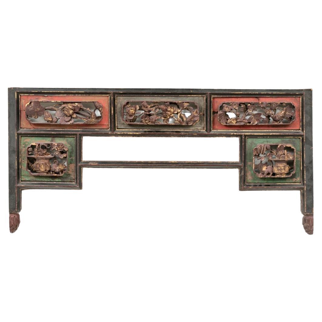 Antique Chinese Carved And Paint Decorated Panel