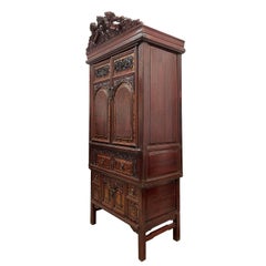 Antique Chinese Carved and Painted Wedding Armoire/Wardrobe