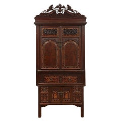 Antique Chinese Carved and Painted Wedding Armoire/Wardrobe