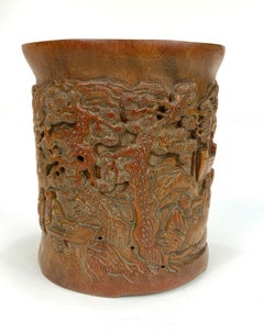 Antique Chinese Carved Bamboo Brush Pot