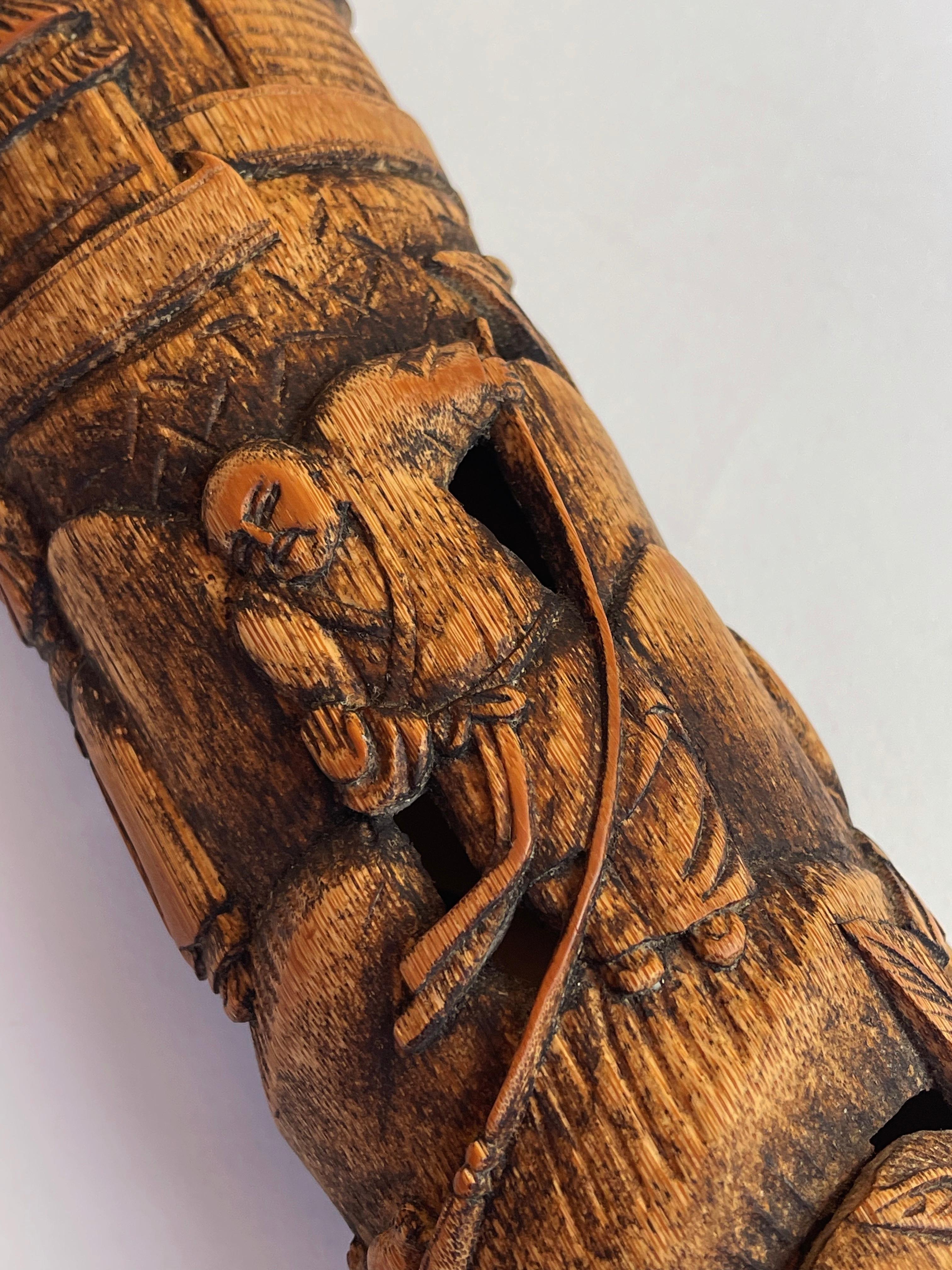 Antike chinesische geschnitzte Bambus- Weihrauchtruhe mit ländlicher Szene im Angebot 1