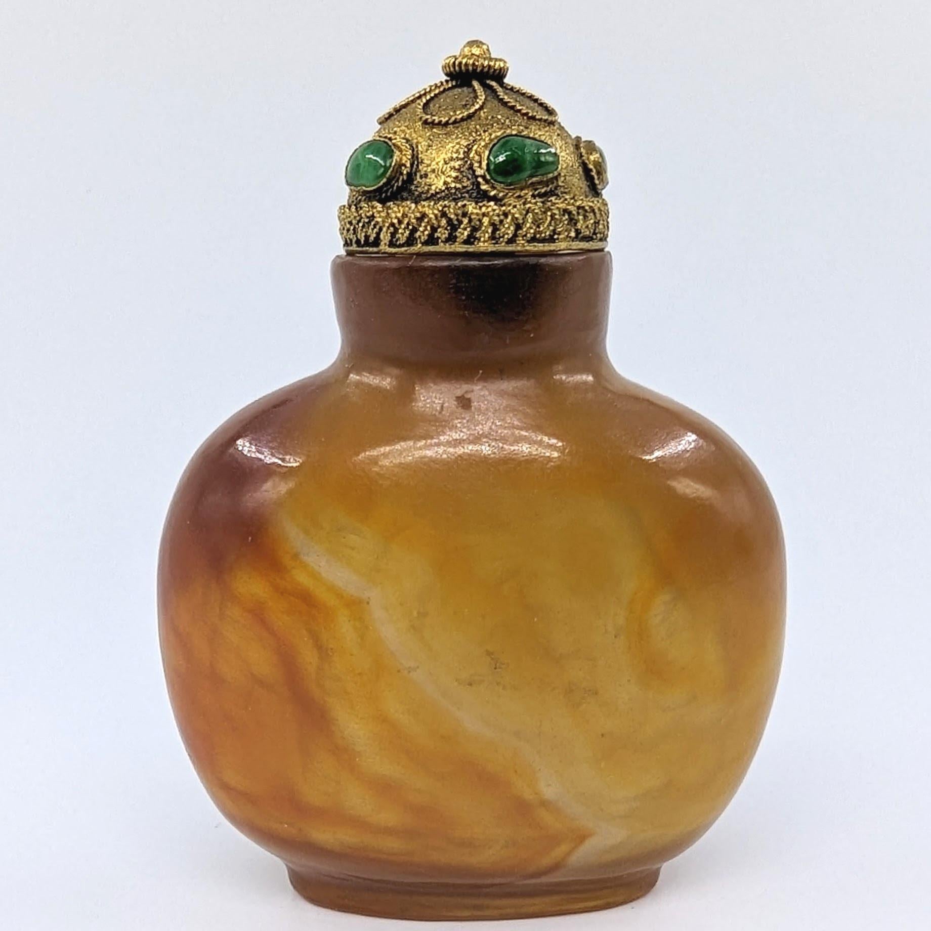Antike chinesische Schatten-Achat-Schnupftabakflasche „Floater“ mit Jadeit-Intarsien 18c-19c Qing  im Angebot 8