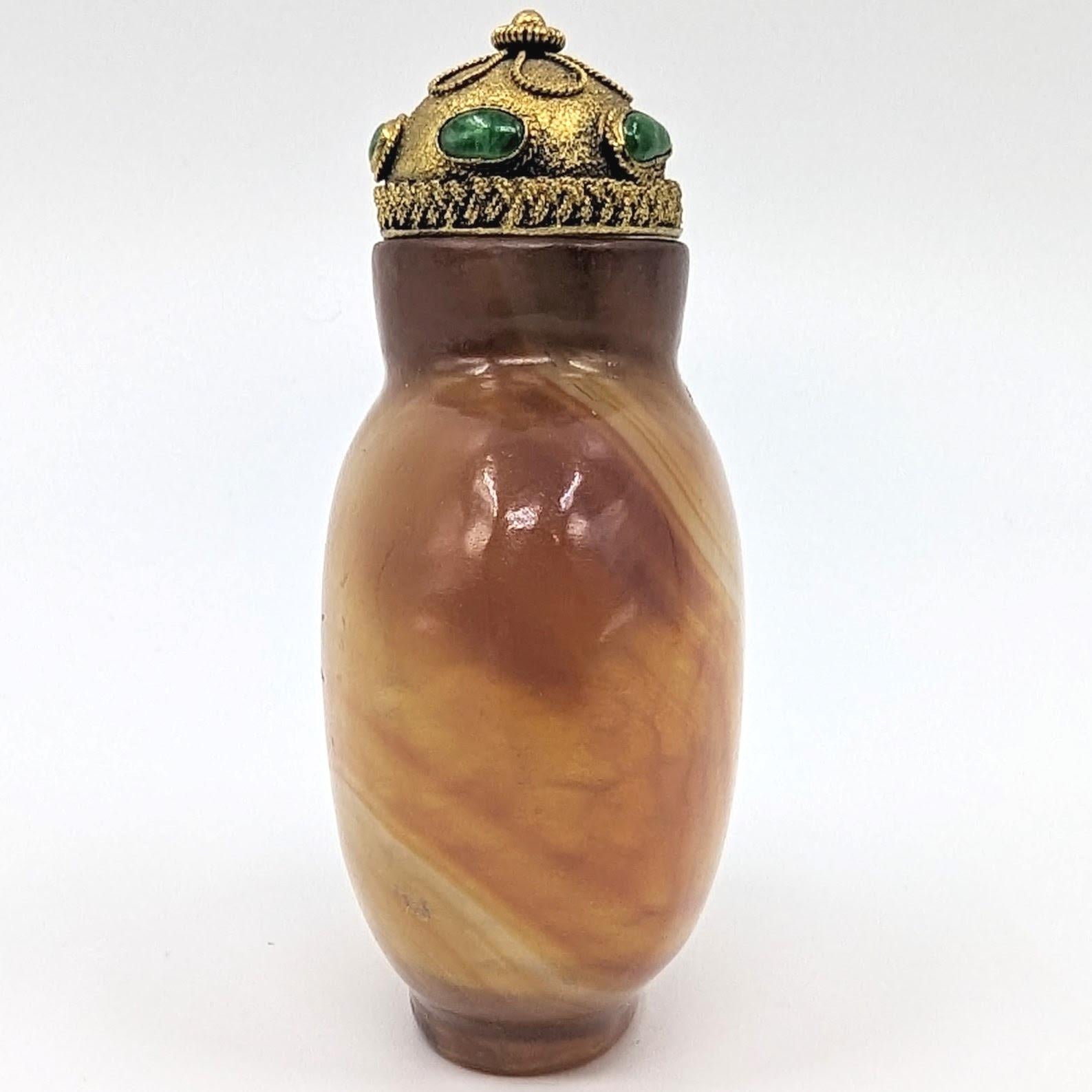 Antike chinesische Schatten-Achat-Schnupftabakflasche „Floater“ mit Jadeit-Intarsien 18c-19c Qing  im Angebot 3