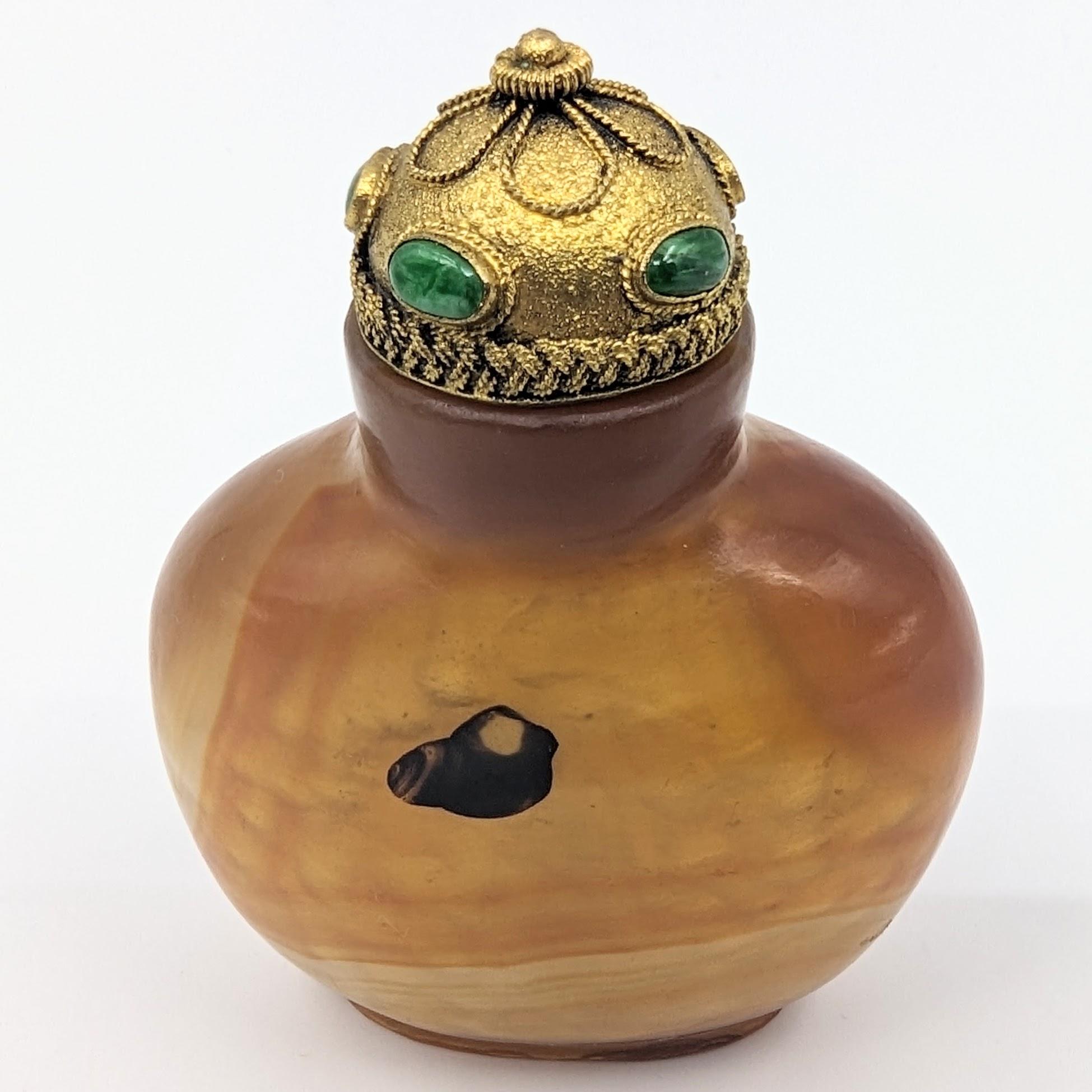 Antike chinesische Schatten-Achat-Schnupftabakflasche „Floater“ mit Jadeit-Intarsien 18c-19c Qing  im Angebot 5