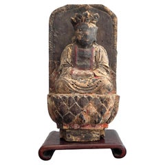 Antique Chinese Carved Bodhisattva Figure Lotus Throne Architectural Fragment