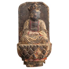 Antique Chinese Carved Bodhisattva Figure Lotus Throne Architectural Fragment