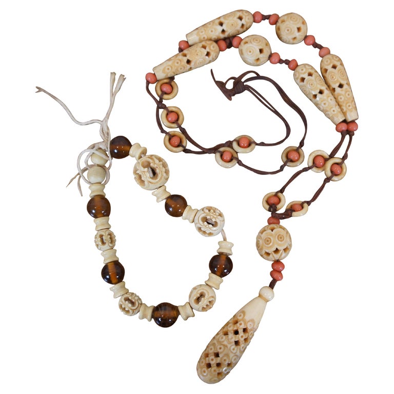 Collier Extensible En Os Sculpté 23-25 Cm – Collier Fait Main Blanc Et Argent