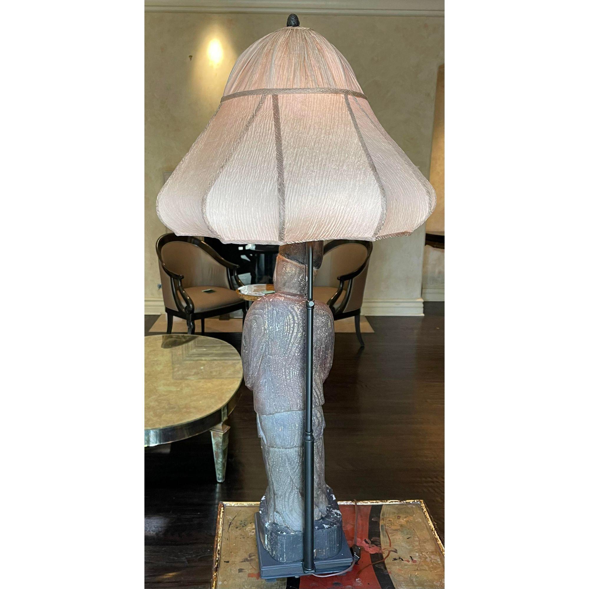 Chinoiserie Antique Chinese Carved Buddha Sculpture Now A Designer Lamp For Sale