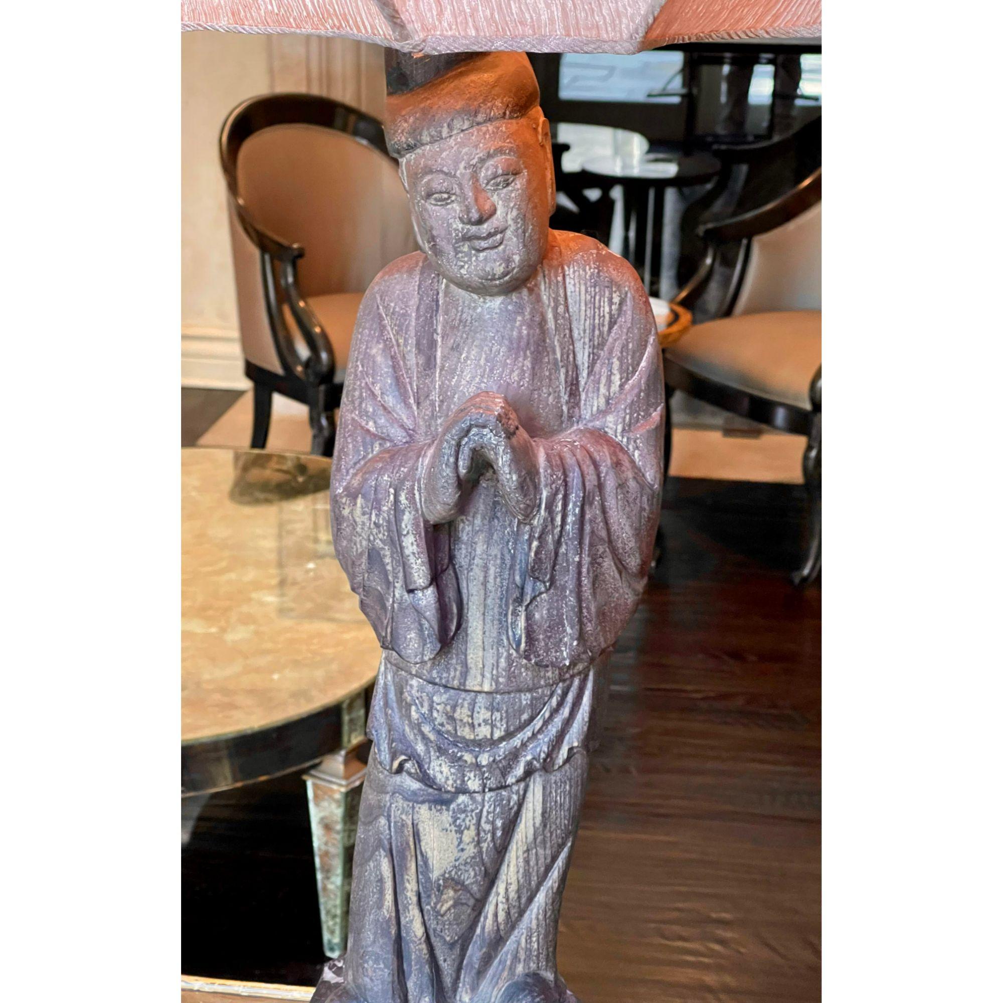 Ancienne sculpture chinoise de Bouddha sculptée, désormais une lampe de créateur en vente 1