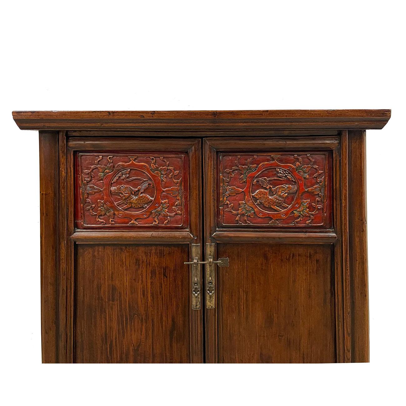 Antique Chinese Carved Cabinet/Side Table In Fair Condition In Pomona, CA