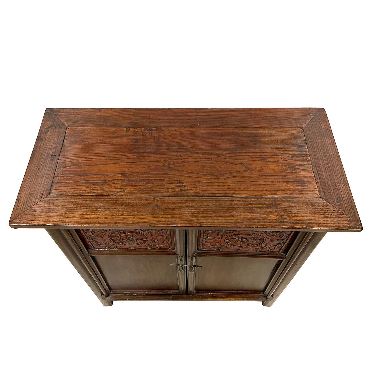 Elm Antique Chinese Carved Cabinet/Side Table