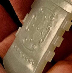 Antique Chinese Carved Celadon axe shaped Jade Pendant, 19th C.