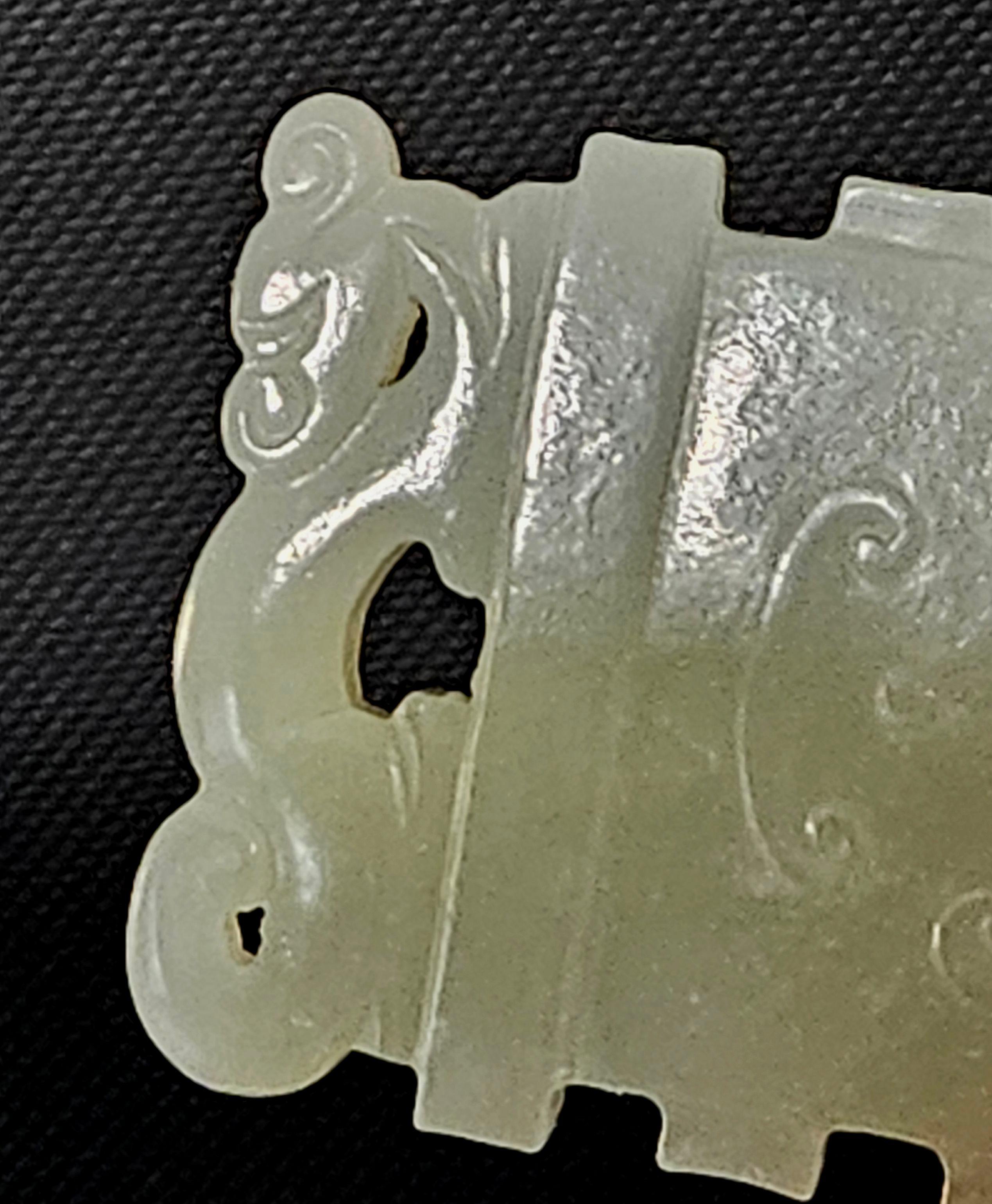 Antique Chinese Carved Celadon axe shaped Jade Pendant, 19th C. In Excellent Condition In Norton, MA