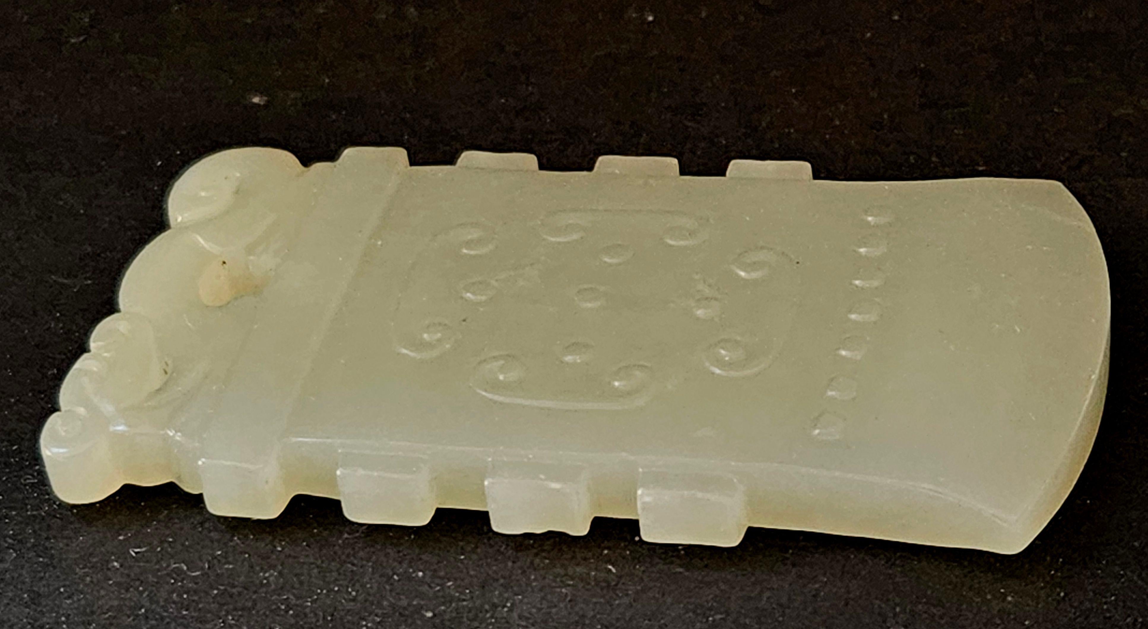 Antique Chinese Carved Celadon axe shaped Jade Pendant, 19th C. 2