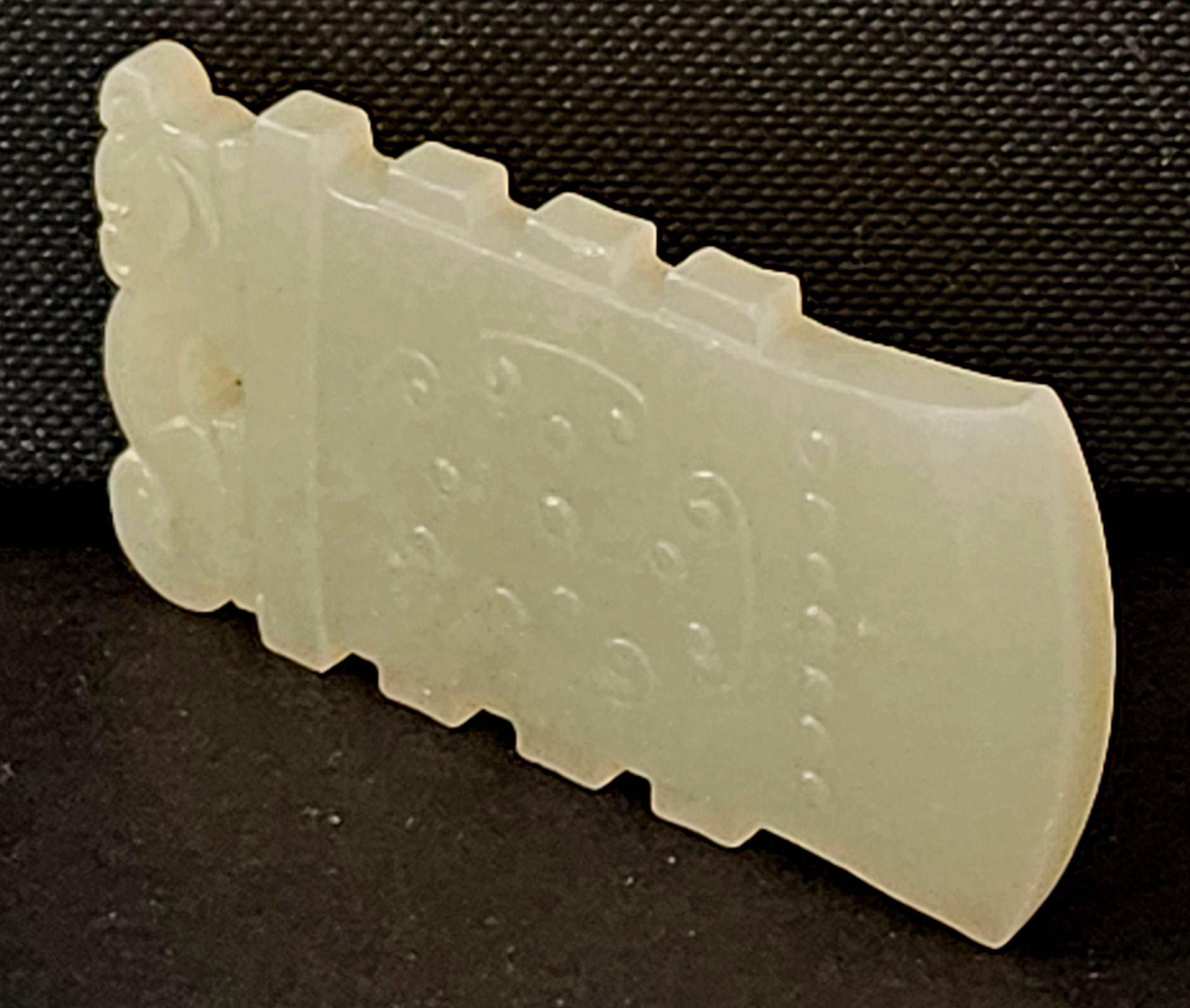 Antique Chinese Carved Celadon axe shaped Jade Pendant, 19th C. 3