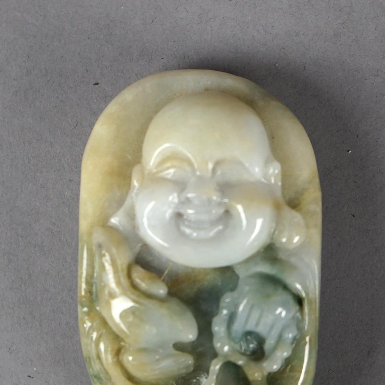 Asian Antique Chinese Carved Celadon Jade Buddha, 19th C For Sale