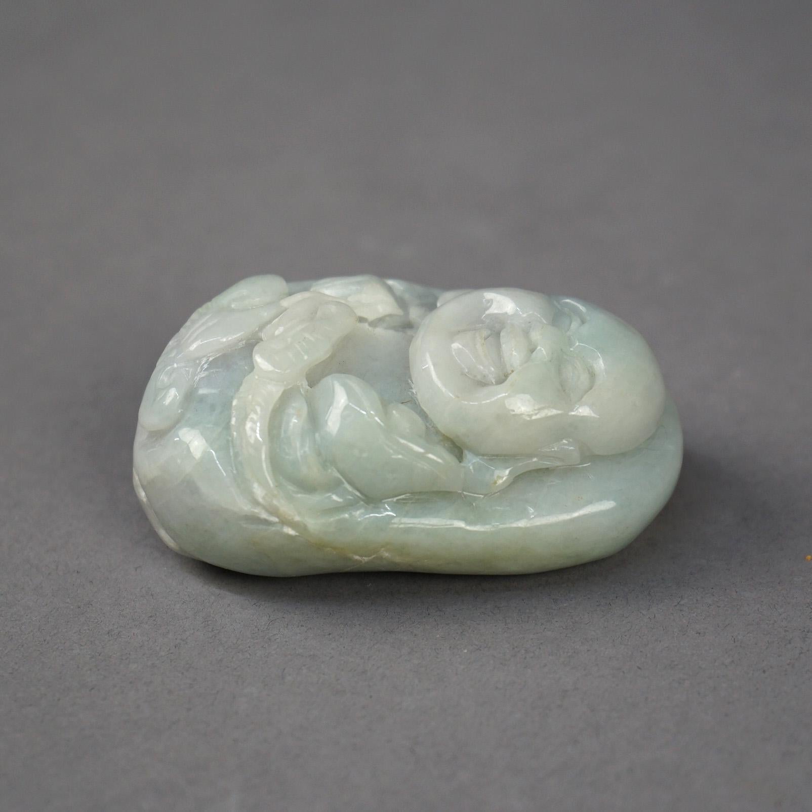 Asian Antique Chinese Carved Celadon Jade Buddha, 19th C For Sale