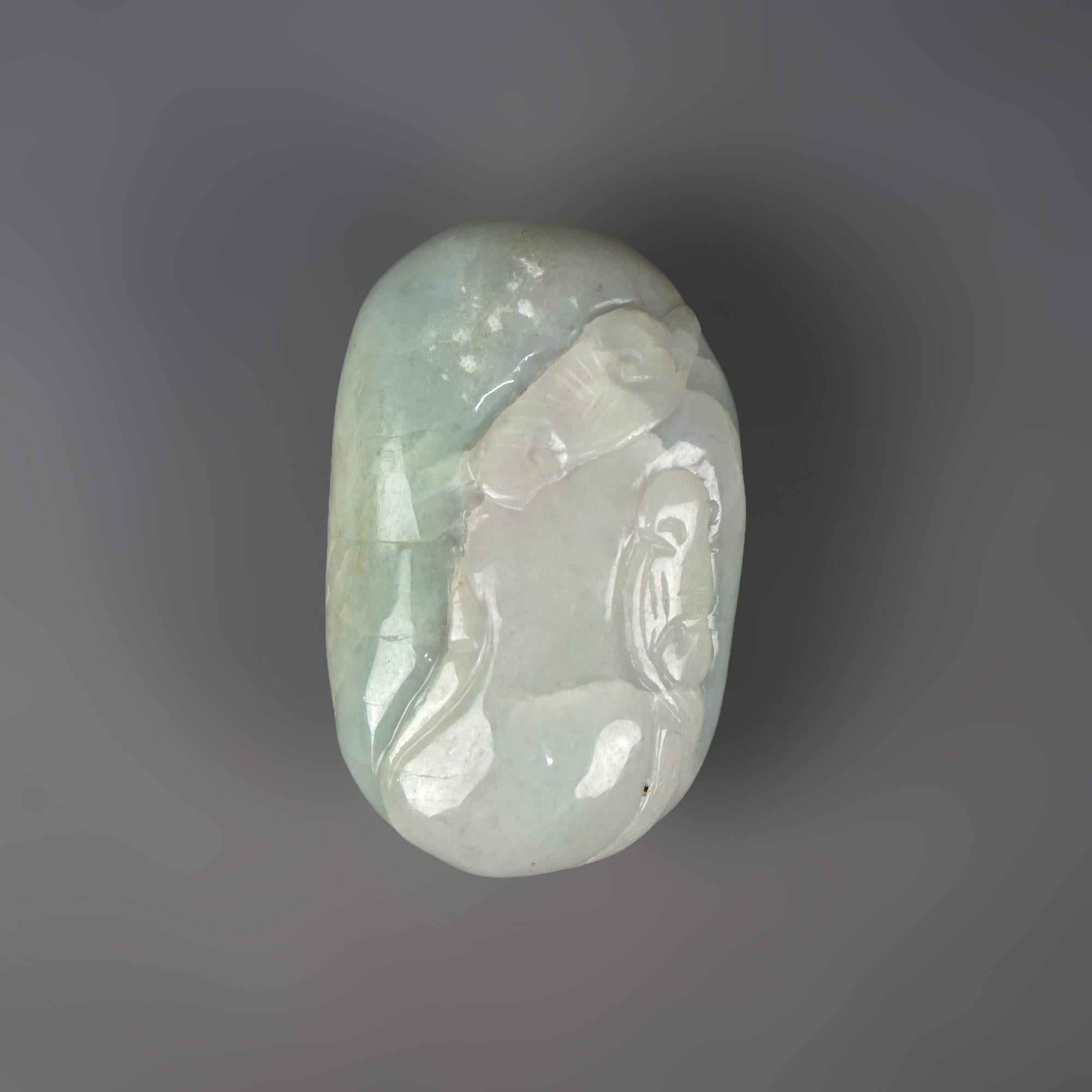 19th Century Antique Chinese Carved Celadon Jade Buddha, 19th C For Sale