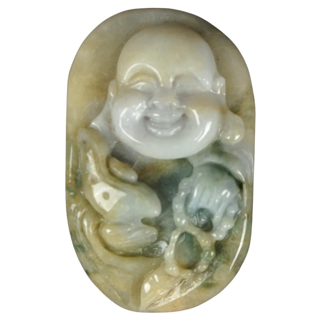 Antique Chinese Carved Celadon Jade Buddha, 19th C For Sale