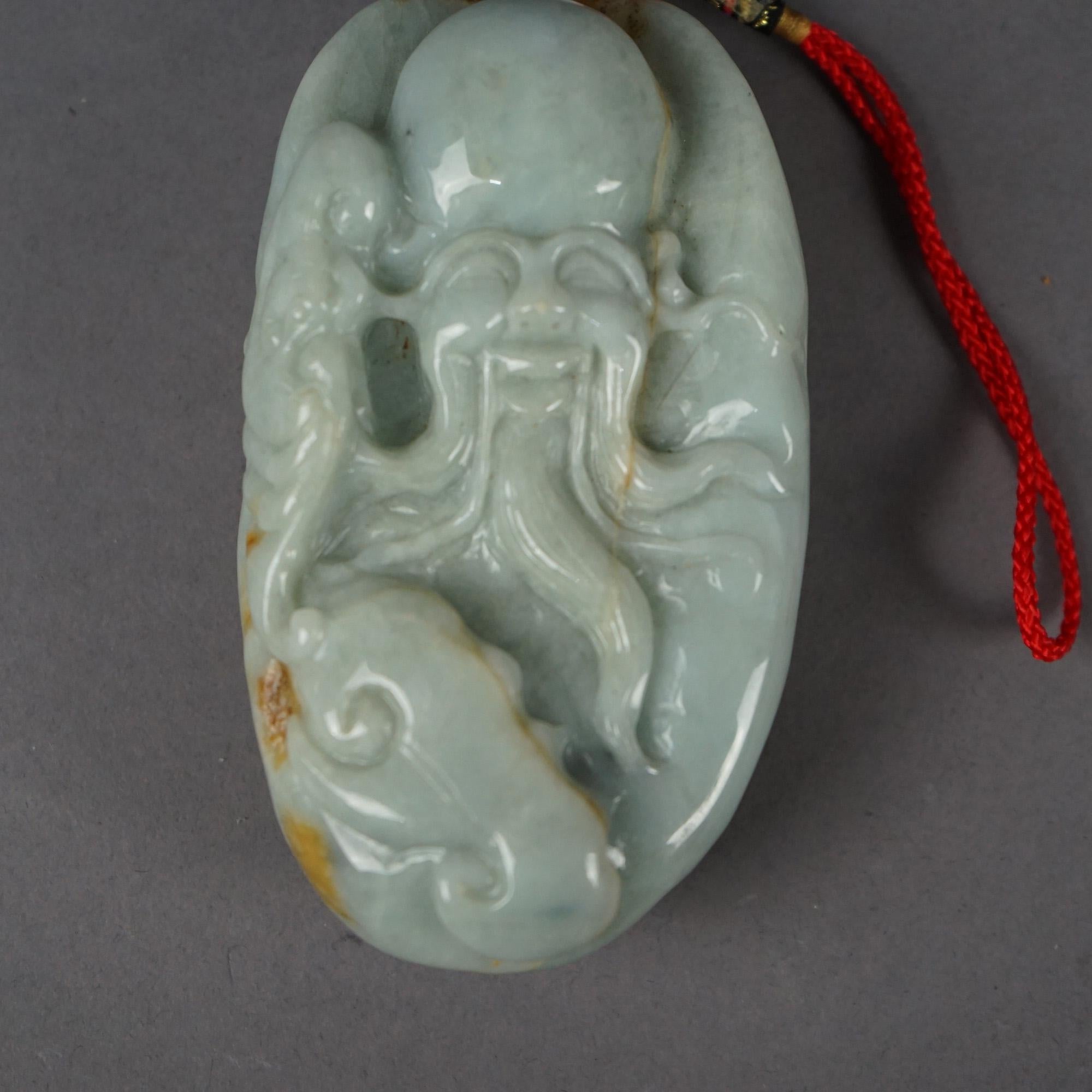 Asian Antique Chinese Carved Celadon Jade Wise Man Octopus 19th C For Sale