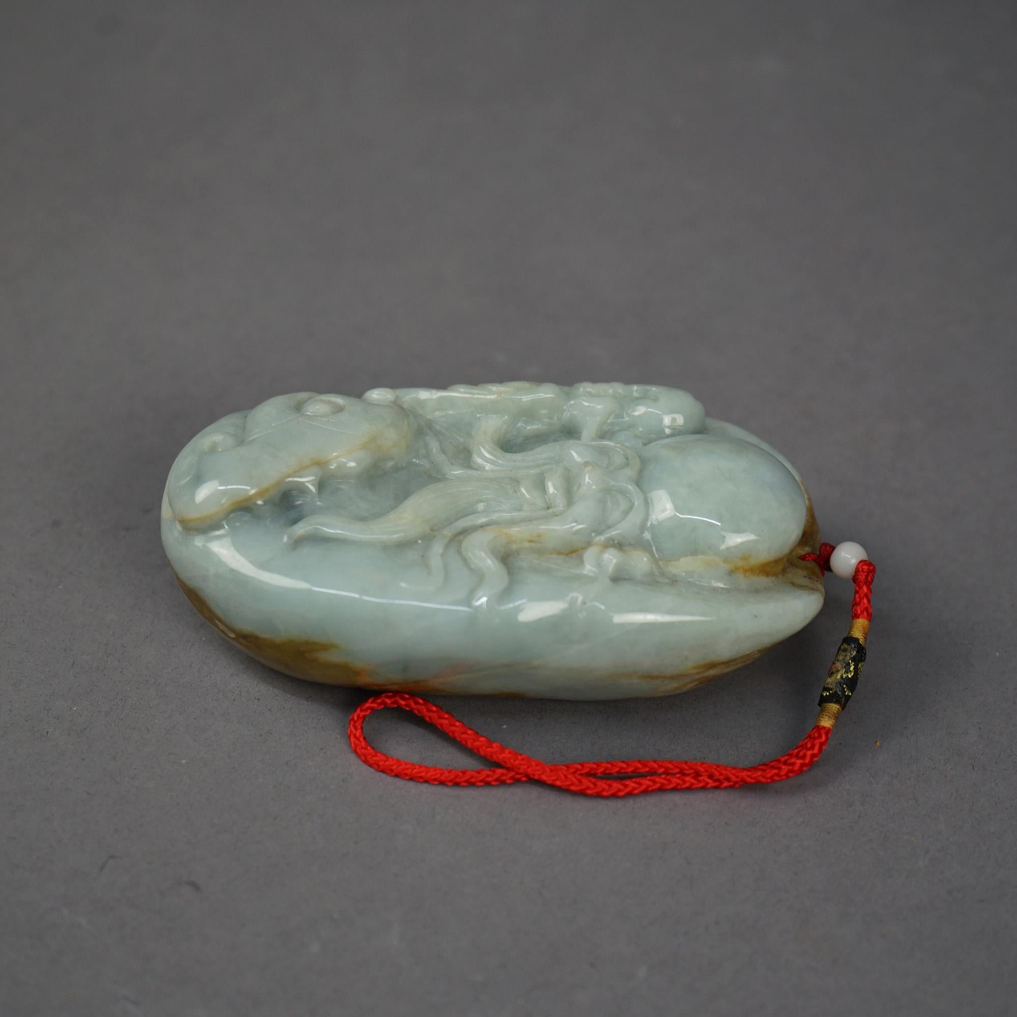 19th Century Antique Chinese Carved Celadon Jade Wise Man Octopus 19th C For Sale