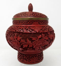 Antique Chinese Carved Cinnabar Bowl Ginger Jar Centerpiece Guangxu 19th Century