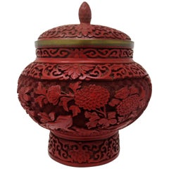 Antique Chinese Carved Cinnabar Bowl Ginger Jar Centerpiece Guangxu 19th Century
