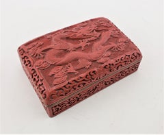Antique Chinese Carved Cinnabar & Enamelled Box with Imperial Dragon Top