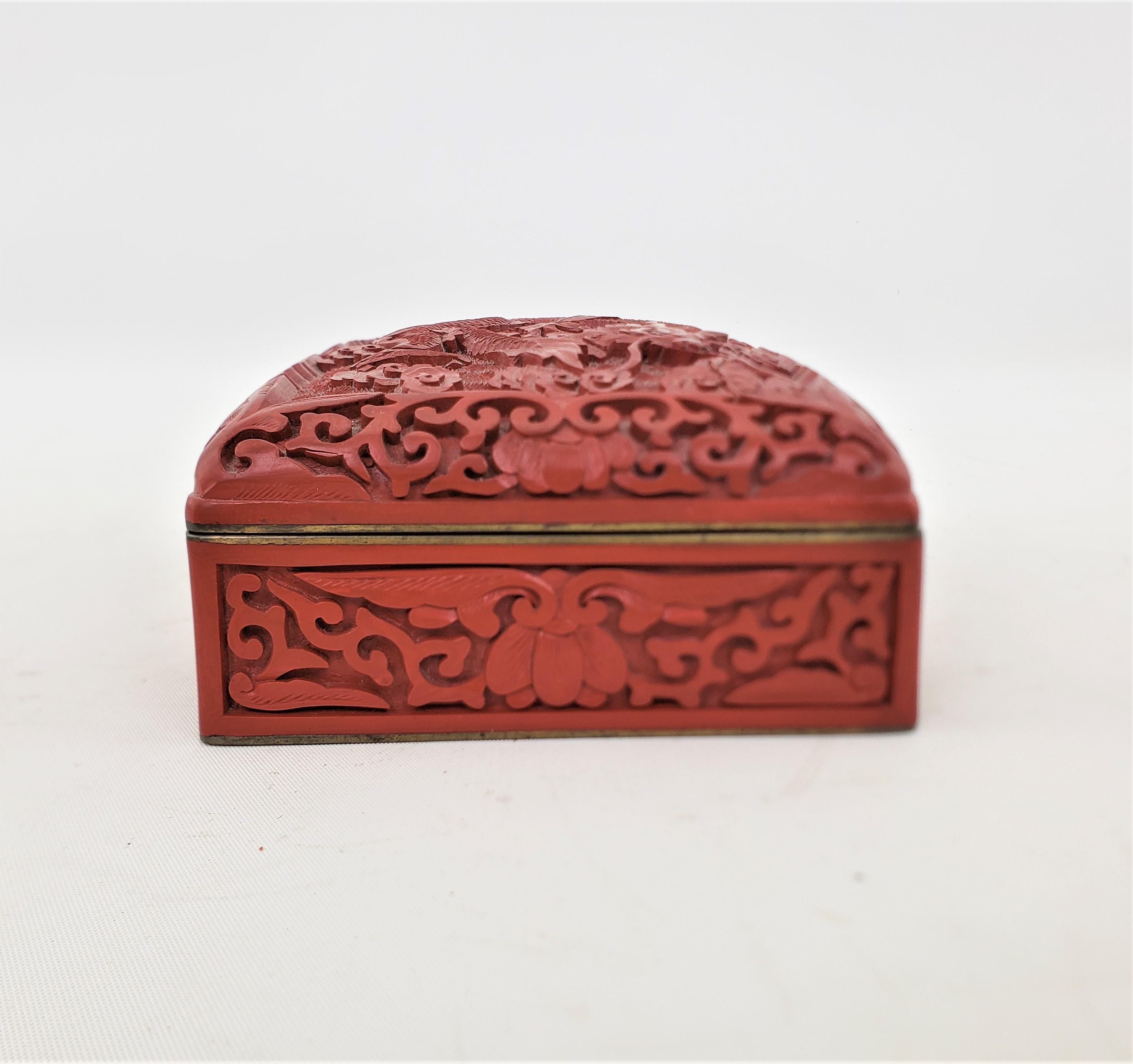 Antique Chinese Carved Cinnabar & Enamelled Box with Imperial Dragon Top In Good Condition For Sale In Hamilton, Ontario