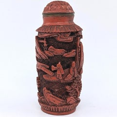 Antico cinese intagliato cinabro lacca Snuff Bottle cilindrica 18-19c Qing